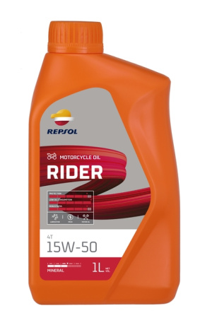 Масло моторное минеральное Repsol Rider 4T 15W50, 1 л, JASO T903:2016 MA2; API SN, RPP2130RHC JASO T903:2011 MA2; API SL 61096/R Россия 1/12 шт.