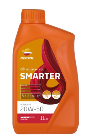 Масло моторное минеральное Repsol Smarter V-TWIN 4T 20W50, 1 л, JASO T903:2016 MA2; API SN, RPP2066THC JASO T903:2016 MA2; API SN 61046/R Россия 1/12